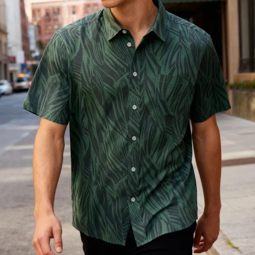 OEM Kustom Kaos Pantai Pria Bergaya Hawaii untuk Musim Panas, Warna Solid, Santai, Bernapas, Warna Polos, Lengan Pendek, Tahan Kerut