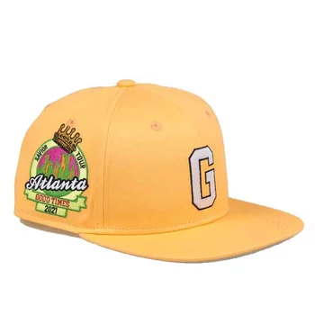 Made In China Six Panel Snapback Baseball Cap For Men Custom Gorras Snapbacks Embroidery Hats Yellow