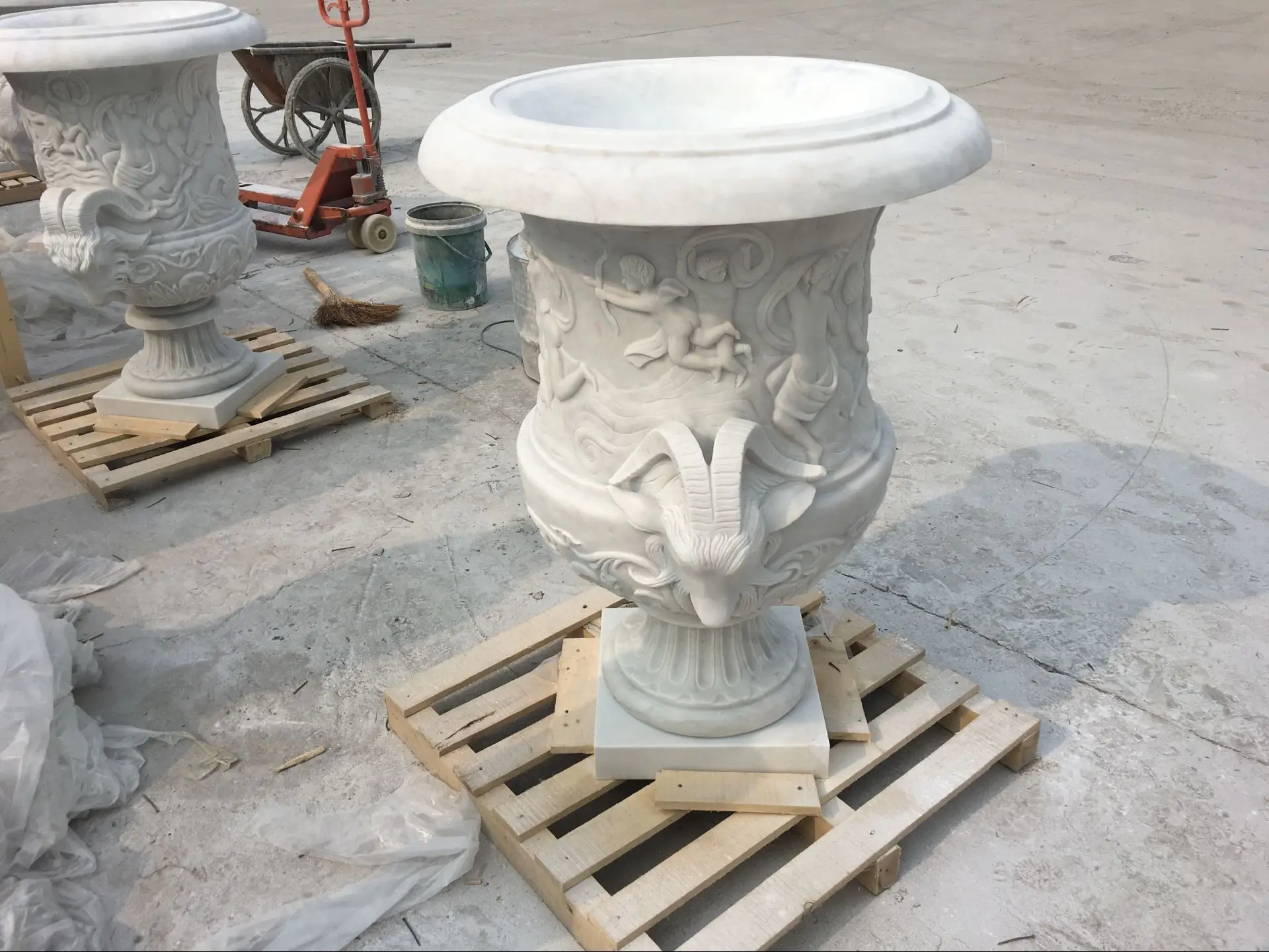 Big Size Hand Carved Natural Stone Flower Pot Large Marble Planter for ...