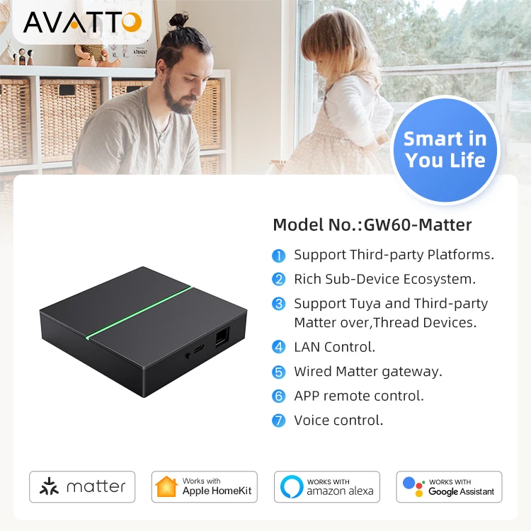 Avatto Tuya Smart Matter Gateway Smart Home Hub Work With Google Home Alexa Support App Remote Control Wired Matter Gateway