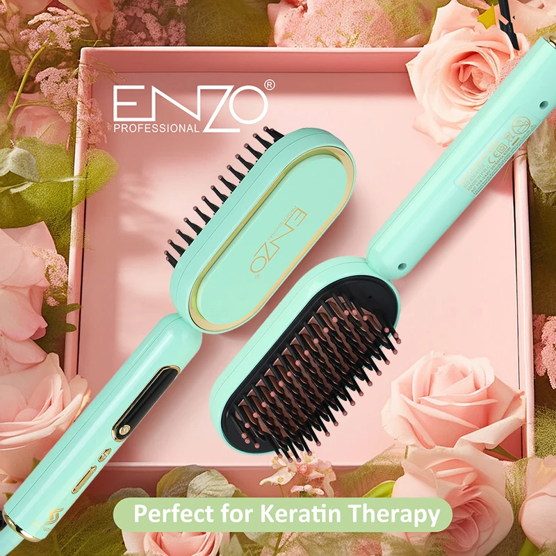 ENZO EN-4102 Professional Hair Straightener Brush – Portable
