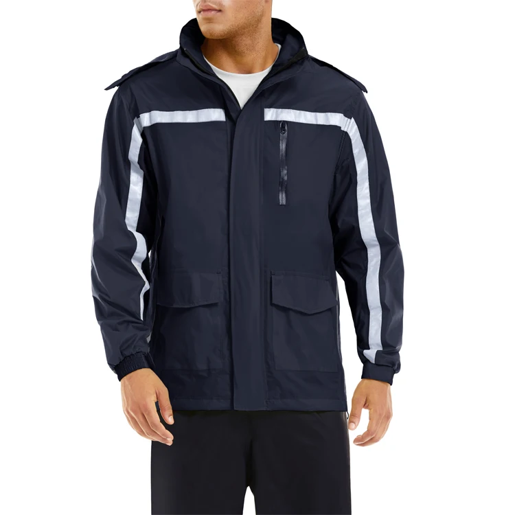 Reflective Safety Clothing Manufacturer Mens Rain Coat Jackets Waterproof With Hood, Outdoor Hiking 