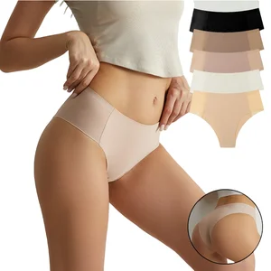 High Elastic Seamless Thin Women's Solid Color Side Mesh Hollow Sexy Anti-Bacterial Skin Friendly Thin Briefs Thong Underwear