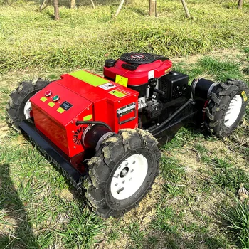 Fuel-Powered Remote-Controlled Wheeled Lawn Mower for Orchard Grass Cutting