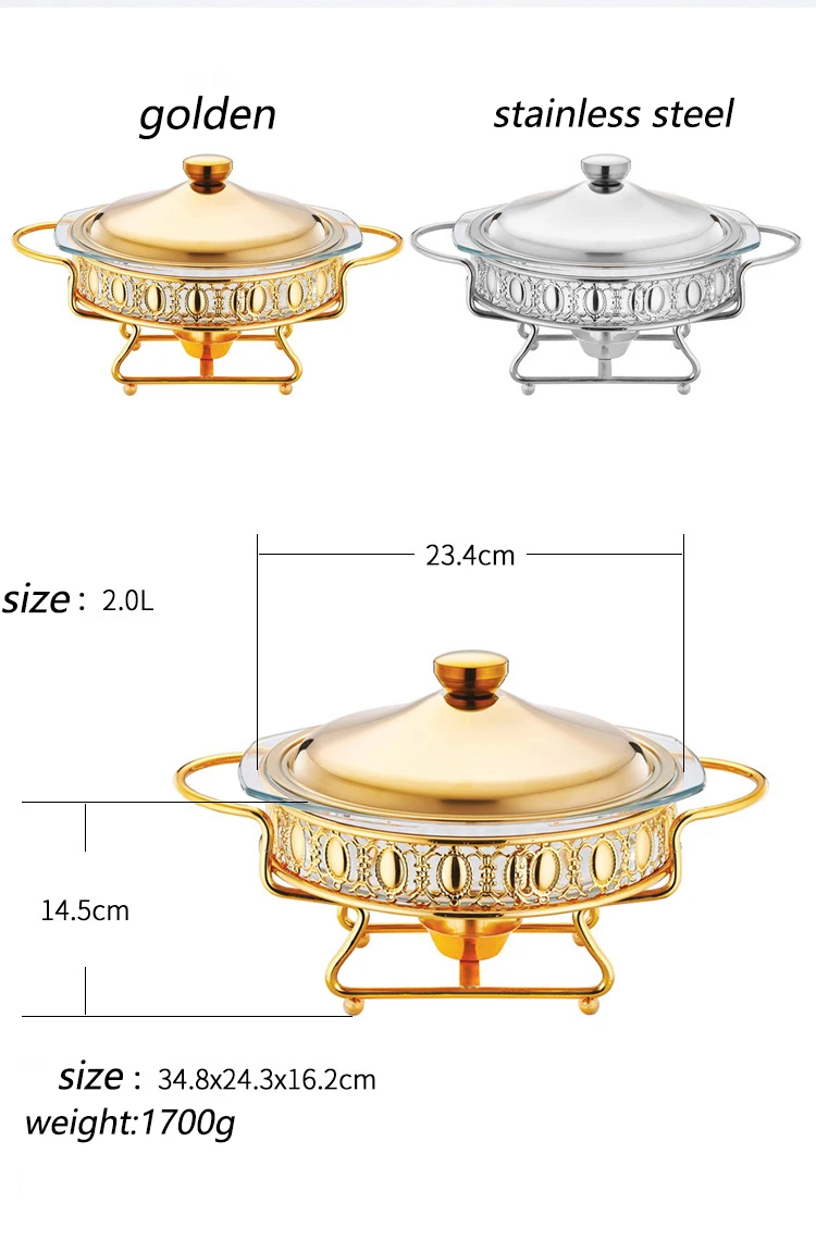 Luxury Buffet Chafing Dish Glass Chef 9 Litre Food Warmer Gold And ...