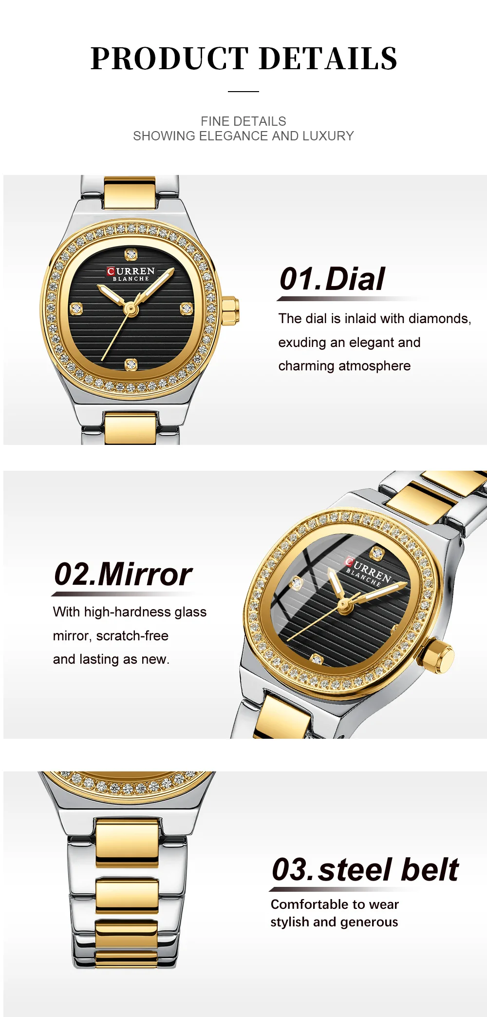 Curren 9101 Square Small Dial Luminous Hands Luxury Diamond Waterproof Stainless Steel Beauty Style Original Watch for Women