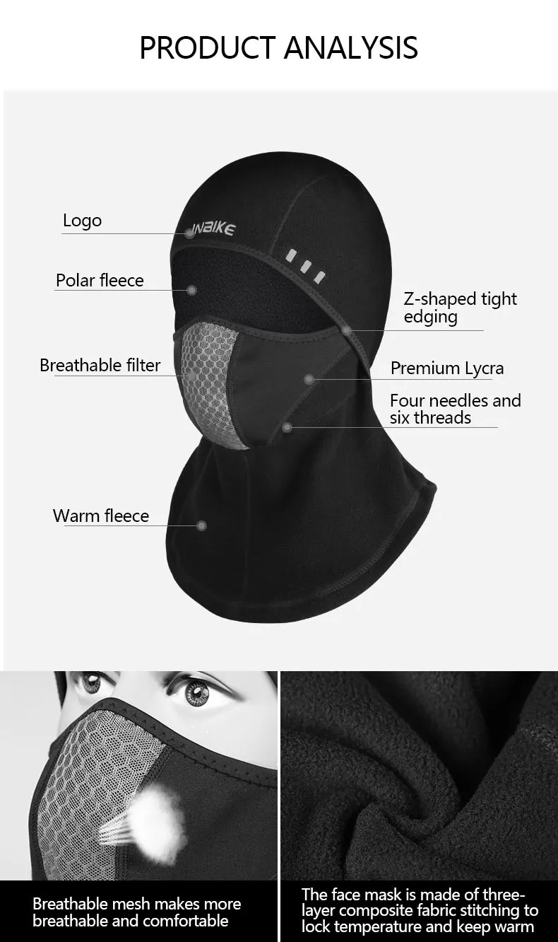 INBIKE Double Layers Fleece Balaclava Hood Mask Windproof Warmer For Outdoors 
