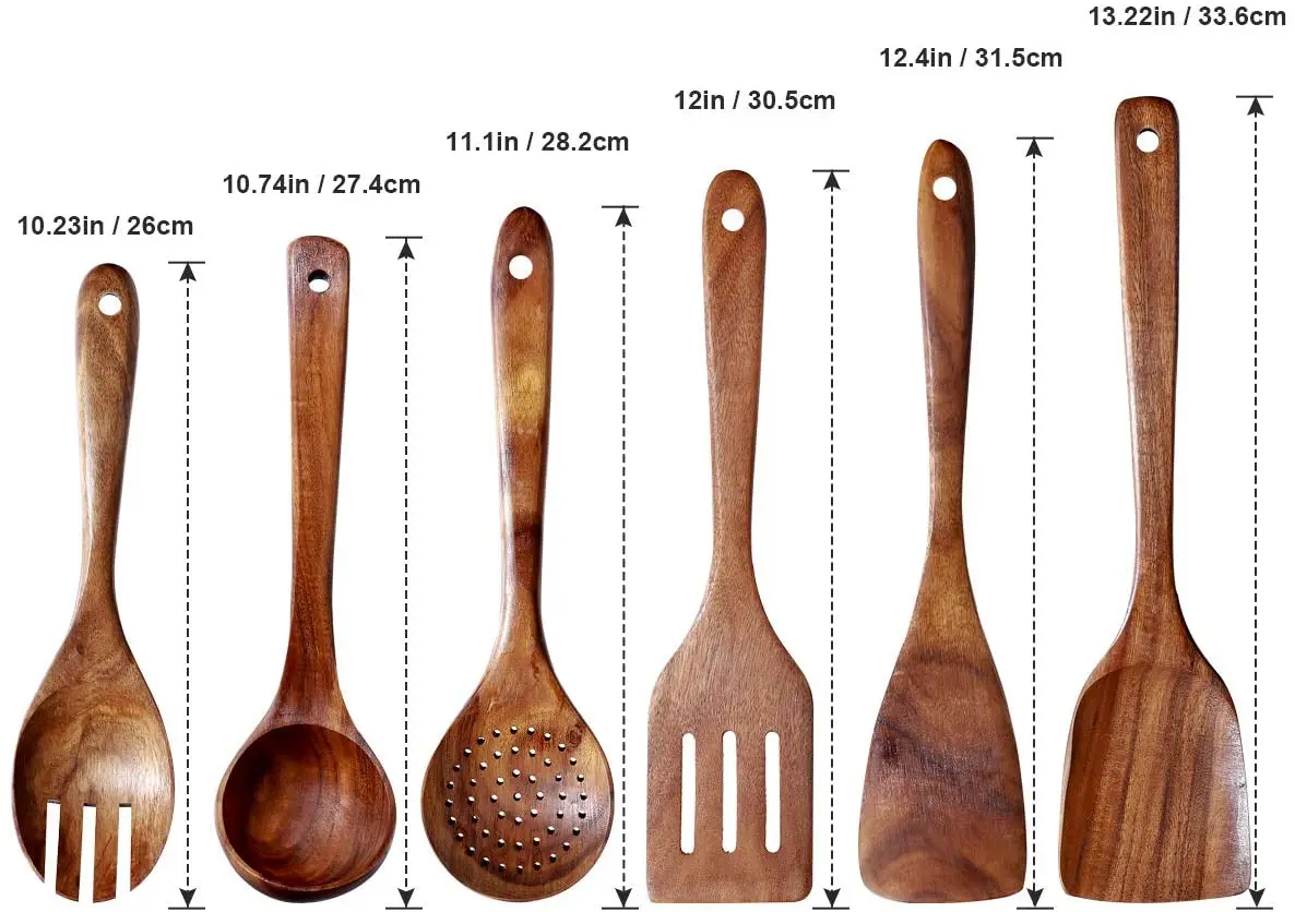 6PCS Wooden Bamboo Spoons Spatula Cooking Kitchen Utensil Set for Cooking 10 Customized Package Wood BROWN Kitchenware 6 Pcs