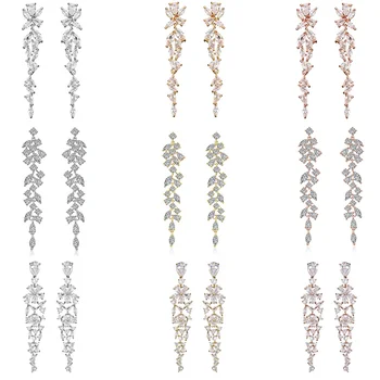 RAKOL EP2232 luxury long drop 18K gold plated cubic zirconia earrings jewelry for women 2022