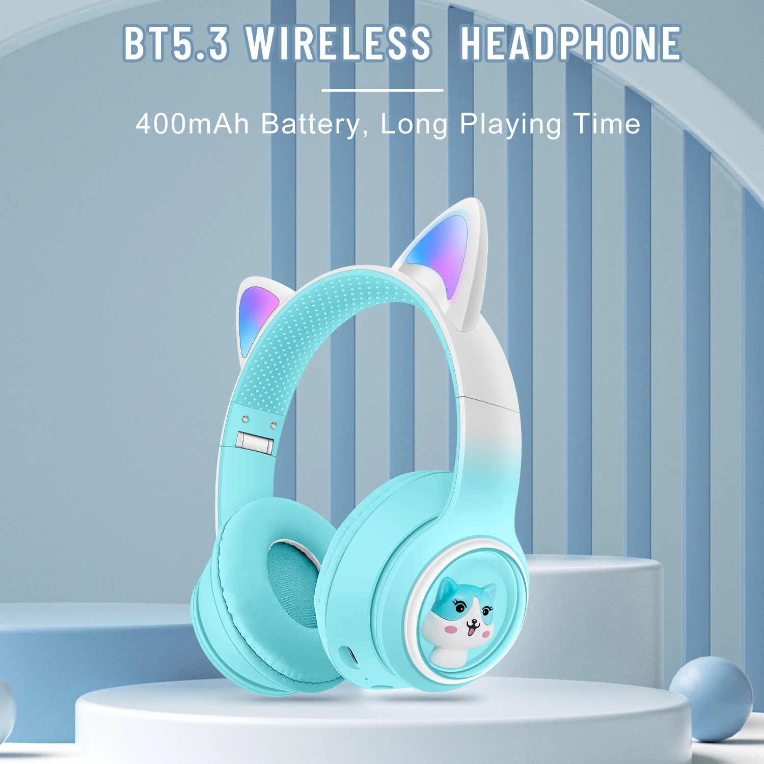 Akz..02 New Cat Ear Headphones Wireless Headset Earphone Super Bass Headphone With Led Light Tf