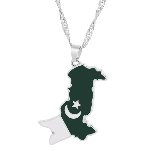 Pakistan Map Pendant Necklace - 316L Stainless Steel, Adjustable Chain, Ethnic Hip Hop Style