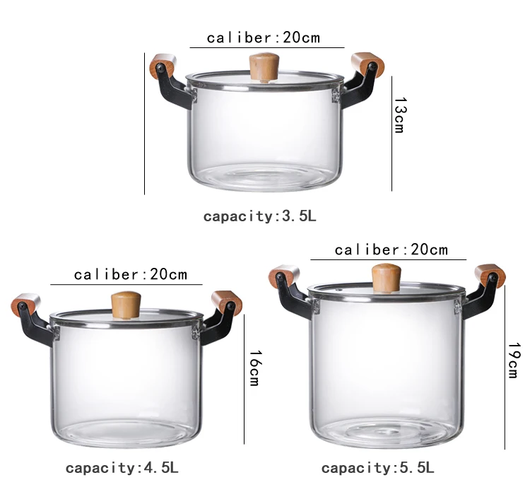 Transparent borosilicate glass pot, glass pot, heat-resistant cooktop  cooking pot, milk pot with handle (Color : Clear, Size : 3.5L)