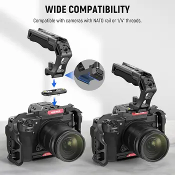 NEEWER Top Handle and NATO Rail Kit, Comfort Silicone Grip with Quick Release NATO Clamp, 3 Cold Shoes and 1/4" 3/8" ARRI detail image