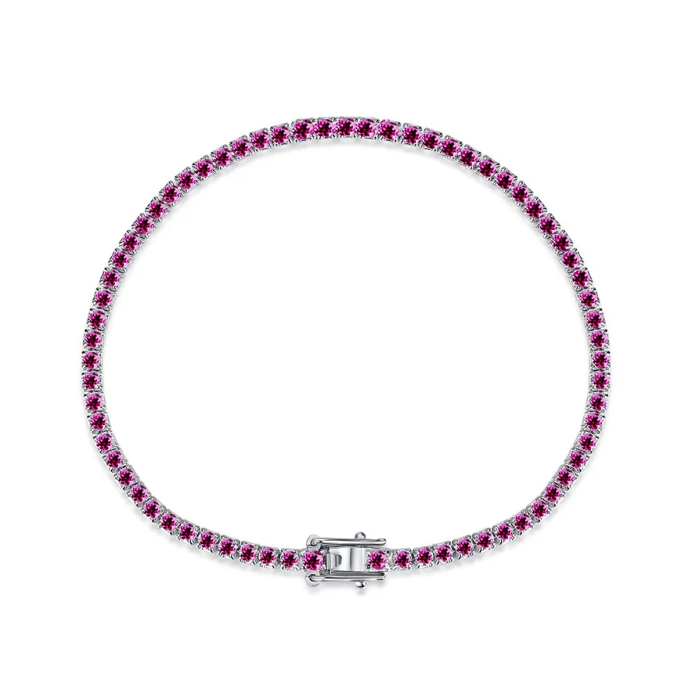 2MM 3MM S925 Pure Silver Tennis Chain Bracelet Delicate Colorful