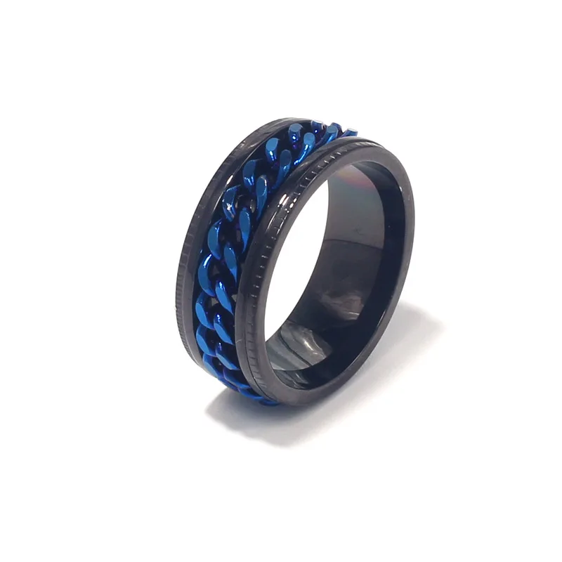 Titanium Stainless Steel Chain Spinner Ring For Men Blue Gold Black