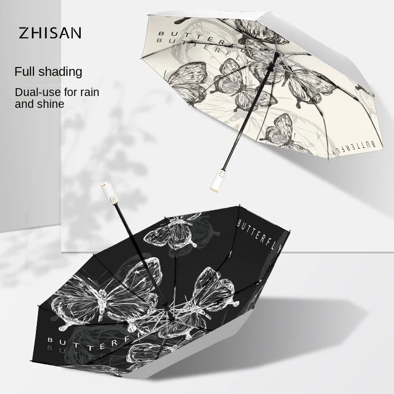 Wholesale Business Gifts Modern Design Alloy Handle Advanced Sunshade Sunscreen Sunlight Rain Dual-purpose Manual Five-folding