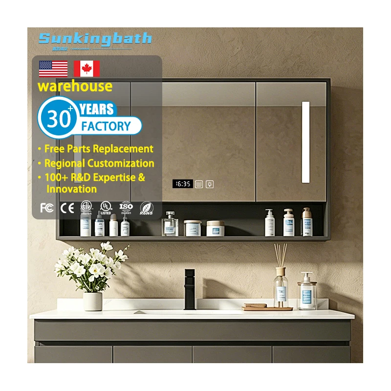 Factory-customized Aluminum Bathroom Mirror Cabinet Durable and Moisture-proof Bathroom Vanity Medicine Cabinet with Mirror Led