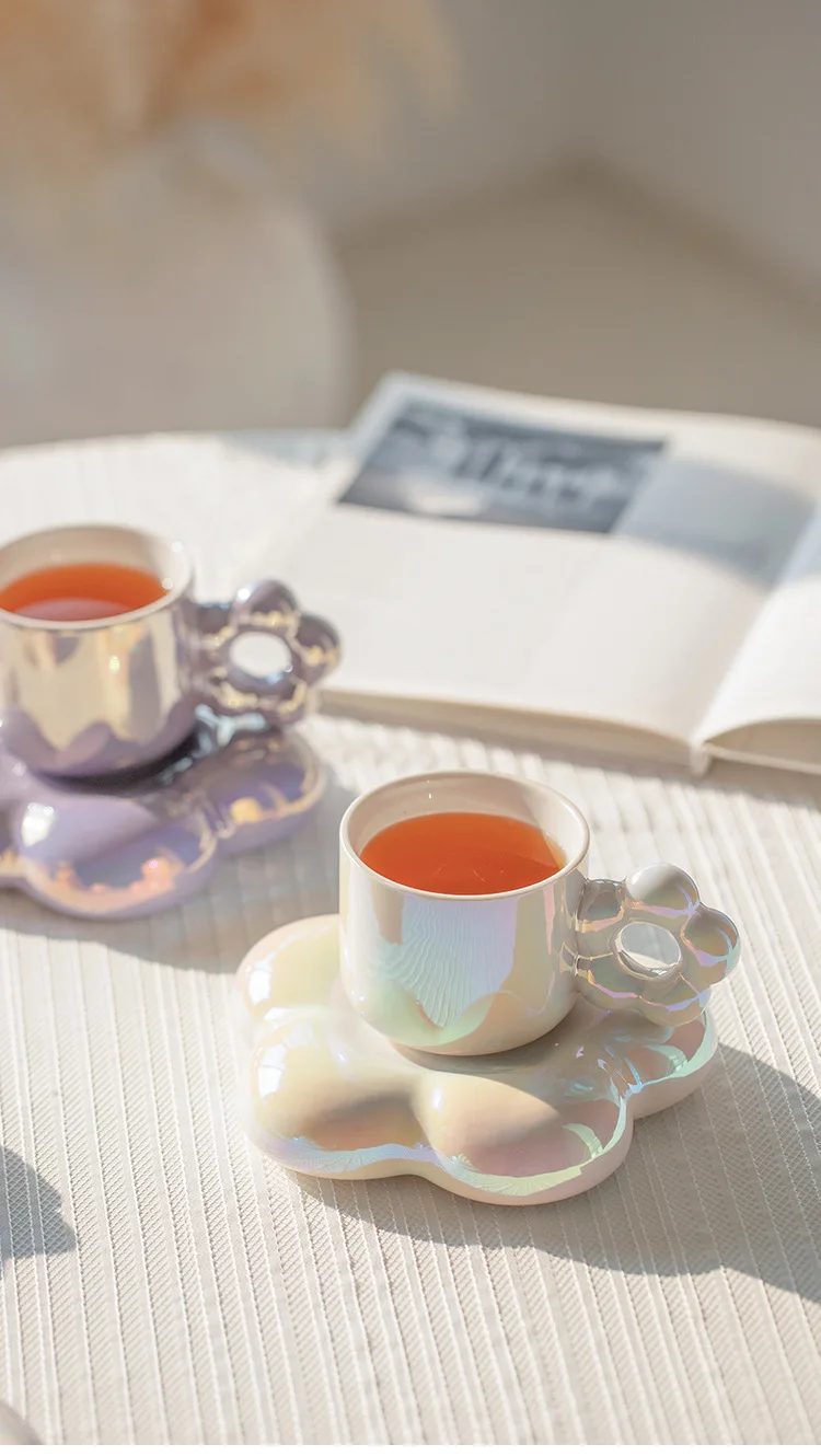 Ceramic Flower Cups Coffee Pearl Dazzling Girl Sense Ceramic Afternoon Tea Home Office Tea Cup Set Tea Cup and Saucers details