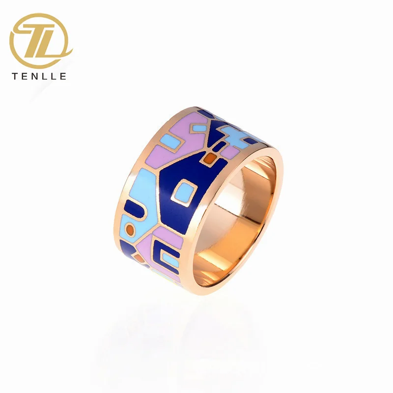Factory Direct Sales Quality Geometric Color Enamel Jewelry Ring Stainless Steel Ladies Unique Personality Ring