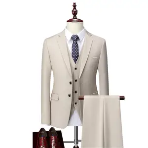 2026 High Quality Custom Breathable Anti-Wrinkle Plus Size Solid Color Mens Business Formal Suit Three-Piece Set Groom Wedding