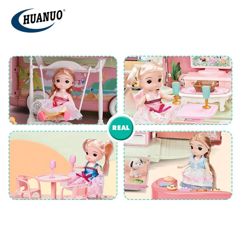 Портативный автобусный дом с куклой DIY Дошкольный милый детский игрушечный для девочек кукольный набор