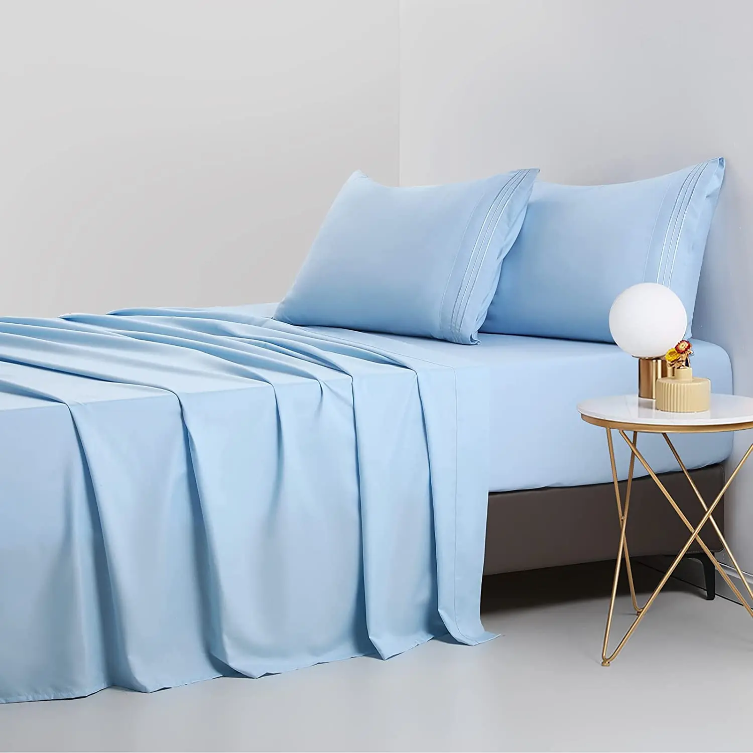 Univers Décor - Parure de draps 4 pièces Noah Gaze de Coton pour lit 2 Places 160 cm - Noah
