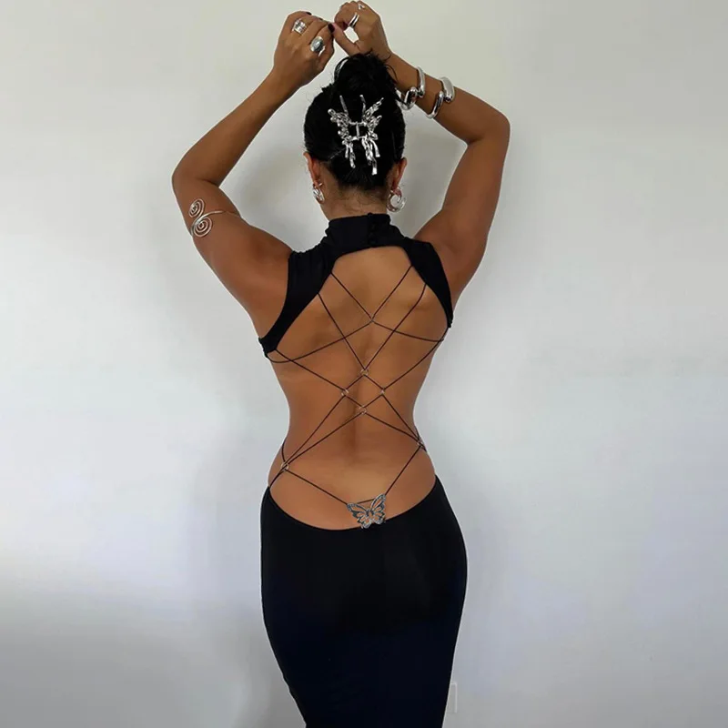 backless turtleneck dress sleeveless WINNI PINK TURTLENECK SLEEVELESS BACKLESS MAXI DRESS – AIIZIE