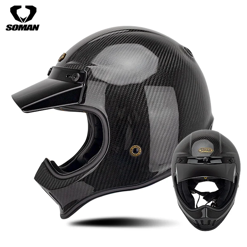 Vintage Retro Carbon Fiber Motorcycle Helmet off-Road MX
