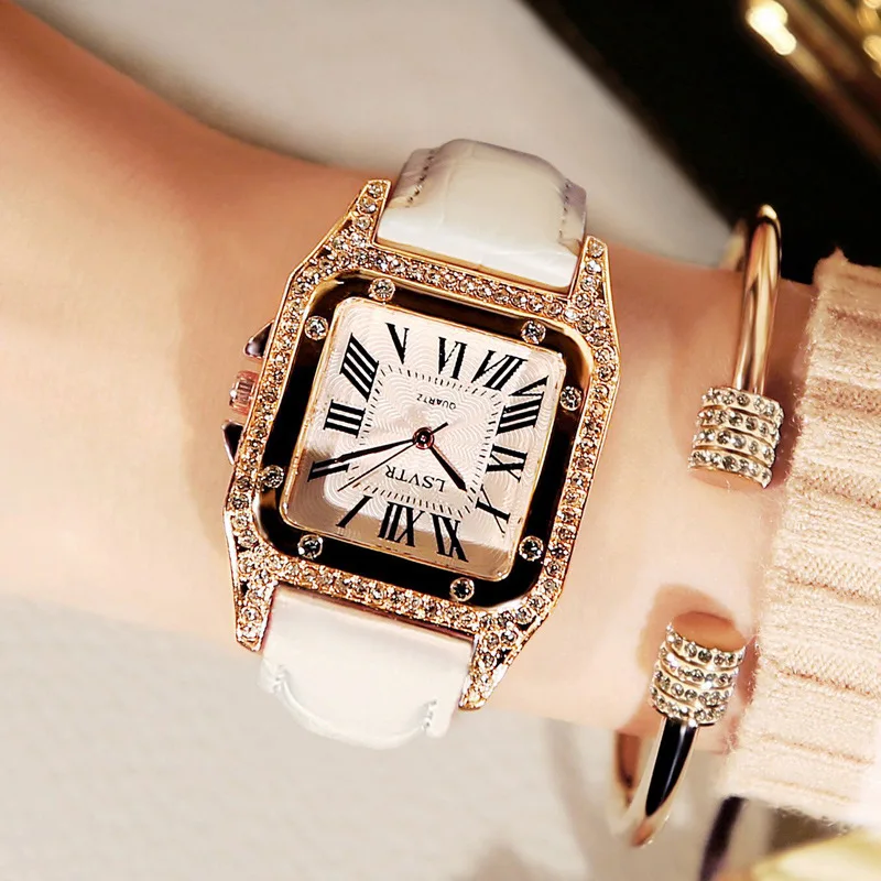Wholesale Женские квадратные наручные часы с бриллиантами для женщин, кварцевые часы с кристаллами, часы с кожаным ремешком, часы с браслетом (KWT2153) From m.alibaba.com