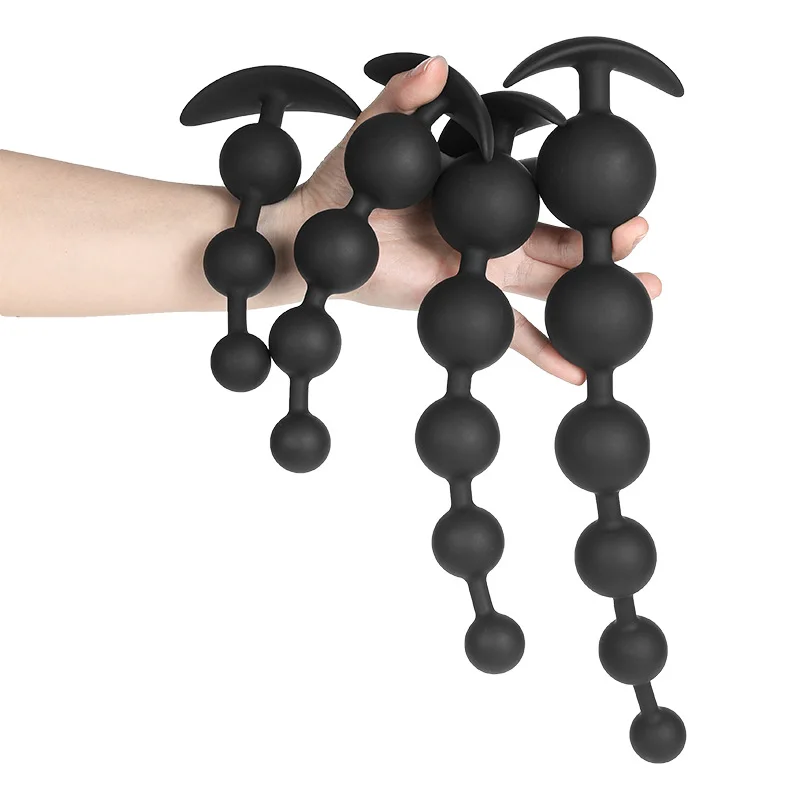 Black Soft Silicone Anal Beads Plug for Beginner Training