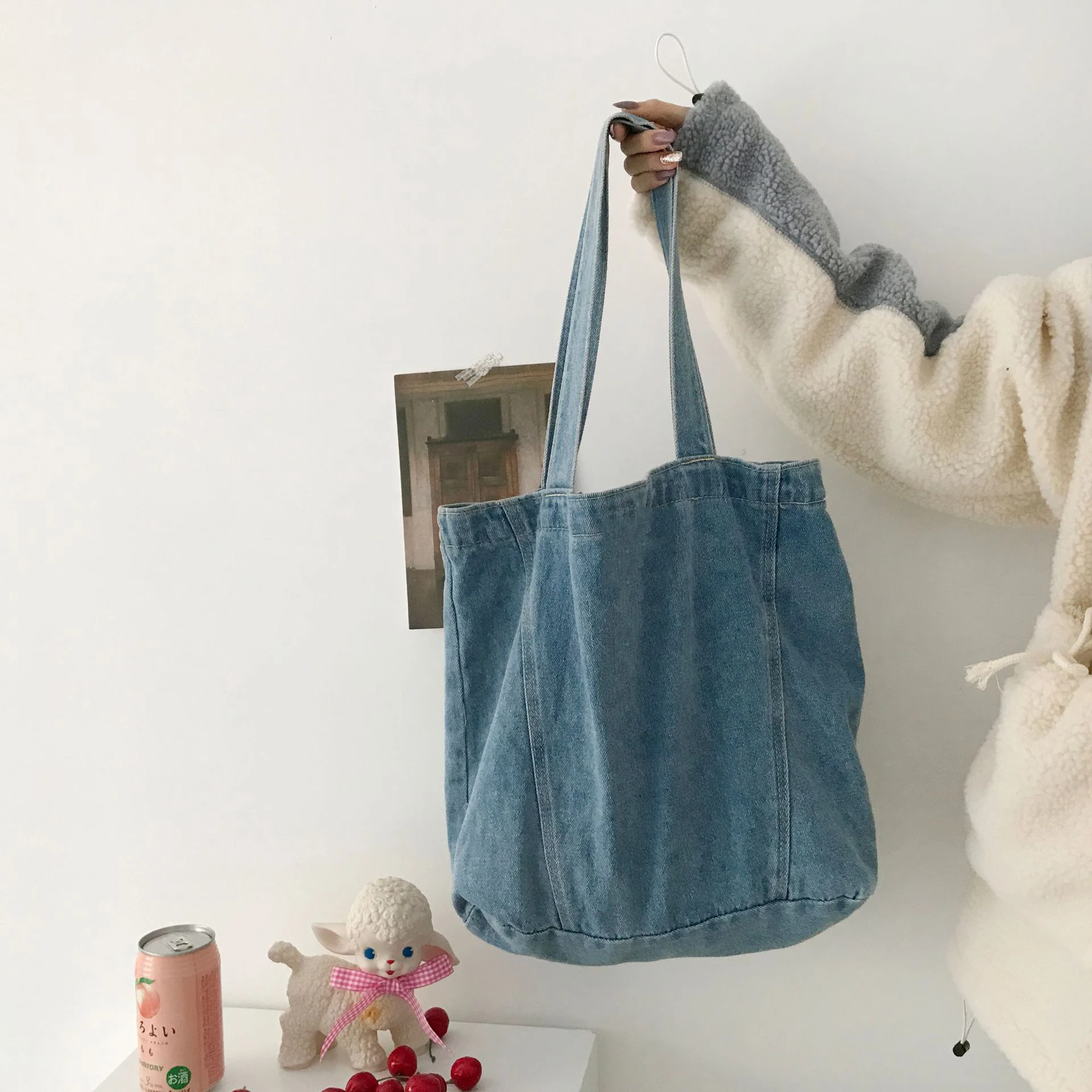 Premium Organic Denim Shoulder Tote Eco Friendly Tote Bag Blue Women ...