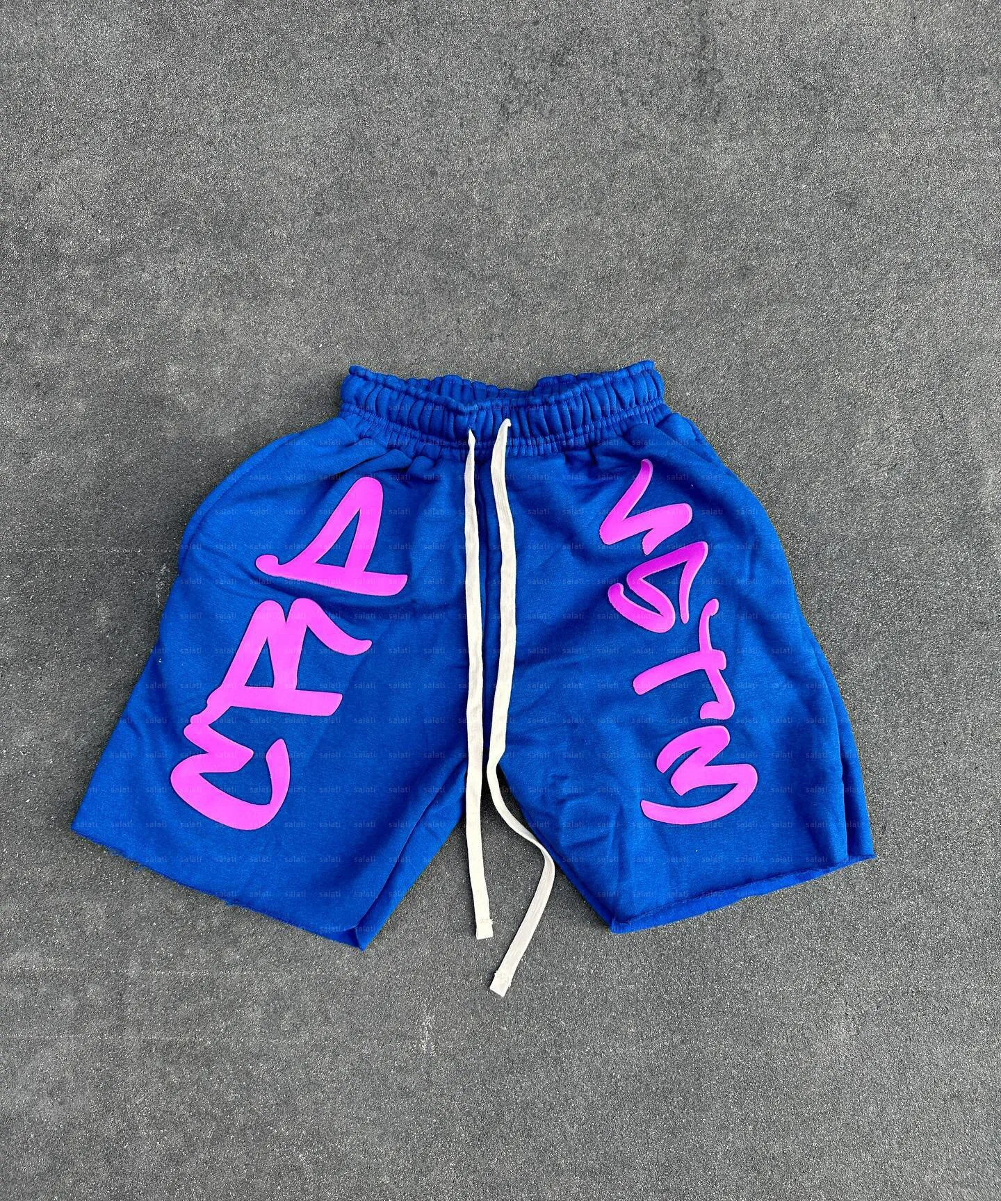 Custom Summer Sweat Shorts Raw Hem Cotton Rhinestone Puff Printed Sun Faded Acid Wash Streetwear Shorts for Men gallery 7