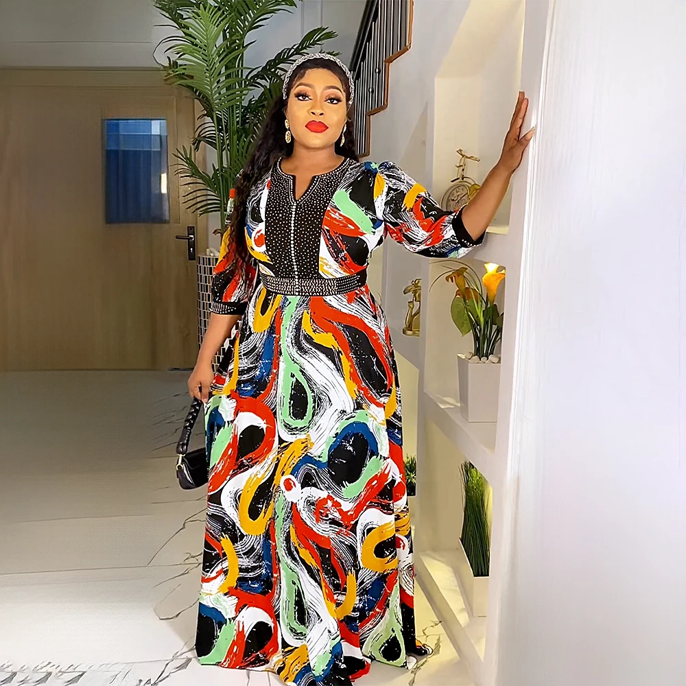 H & D Wholesale Modern African Print Turkey Nigerian Dress Designs for  Ladies With Hot Fix Loose Women Long Casual Dress