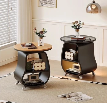 Home Furniture Creative Small Round Side Tables Modern Style Move Tea Tables Living Room Side Cabinet Corner Table Storage Rack