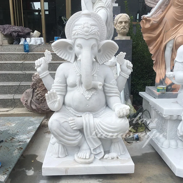 現代の屋外石ヒンドゥー教の神宗教ガネーシャ像白い大理石主ガネーシュ