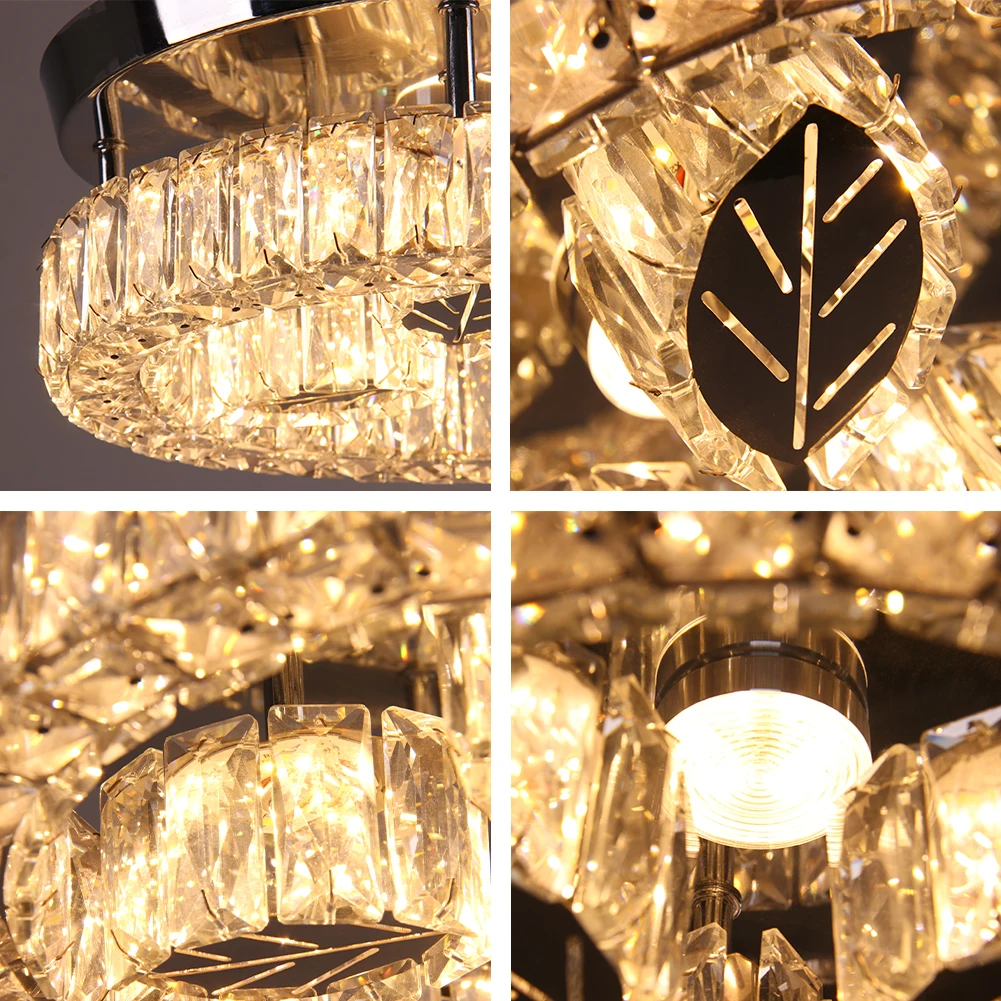 Modern Round Leaf LED Crystal Ceiling Light Flush Mount Chandelier ...