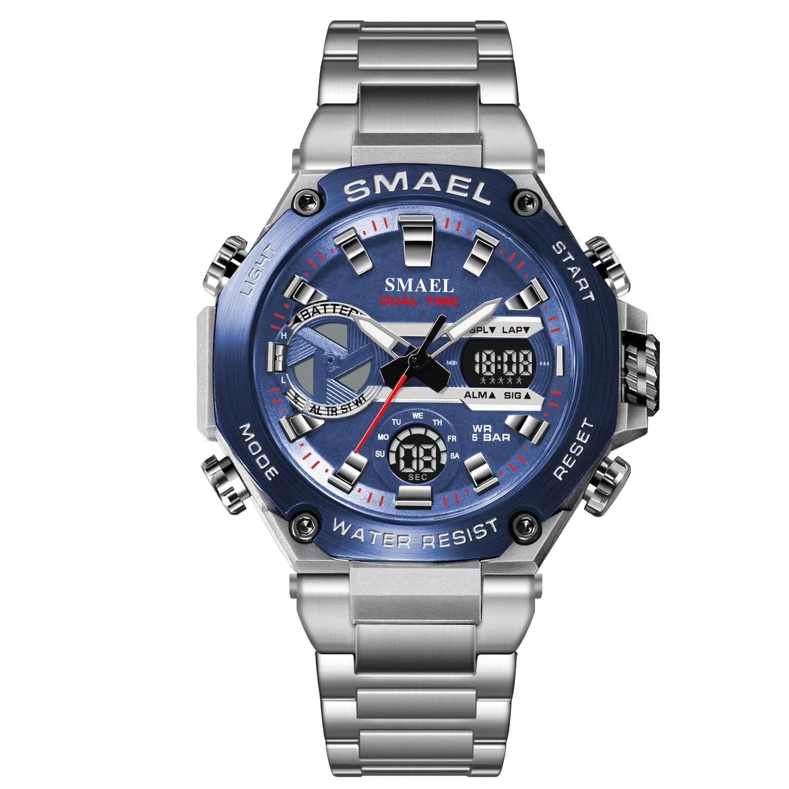 SMAEL 8097 Stainless Steel Watches - Dual Time & Waterproof