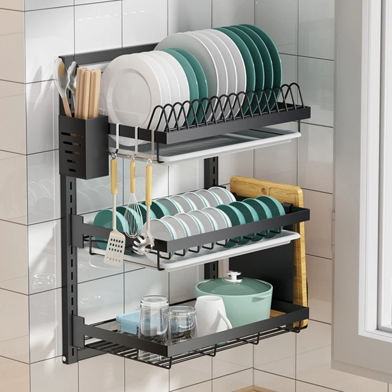 Wall Mounted Kitchen Organizer Holder Stainless Steel Dish Drying Rack