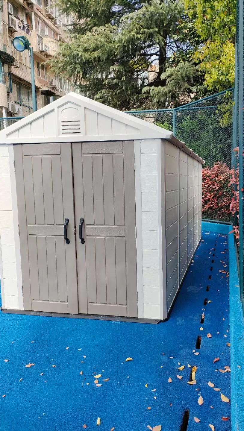 Greesum 8x12 ft Plastic Outdoor Storage Shed with Floor, Resin Sheds with Window and Lockable Door, Weather Resistant Organization for Garden, Patio,, image size:815x1440