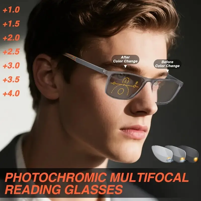 Progressive Photochromic Reading Glasses Spring Hinge Computer Sunglasses Anti Blue Light Reading Glasses