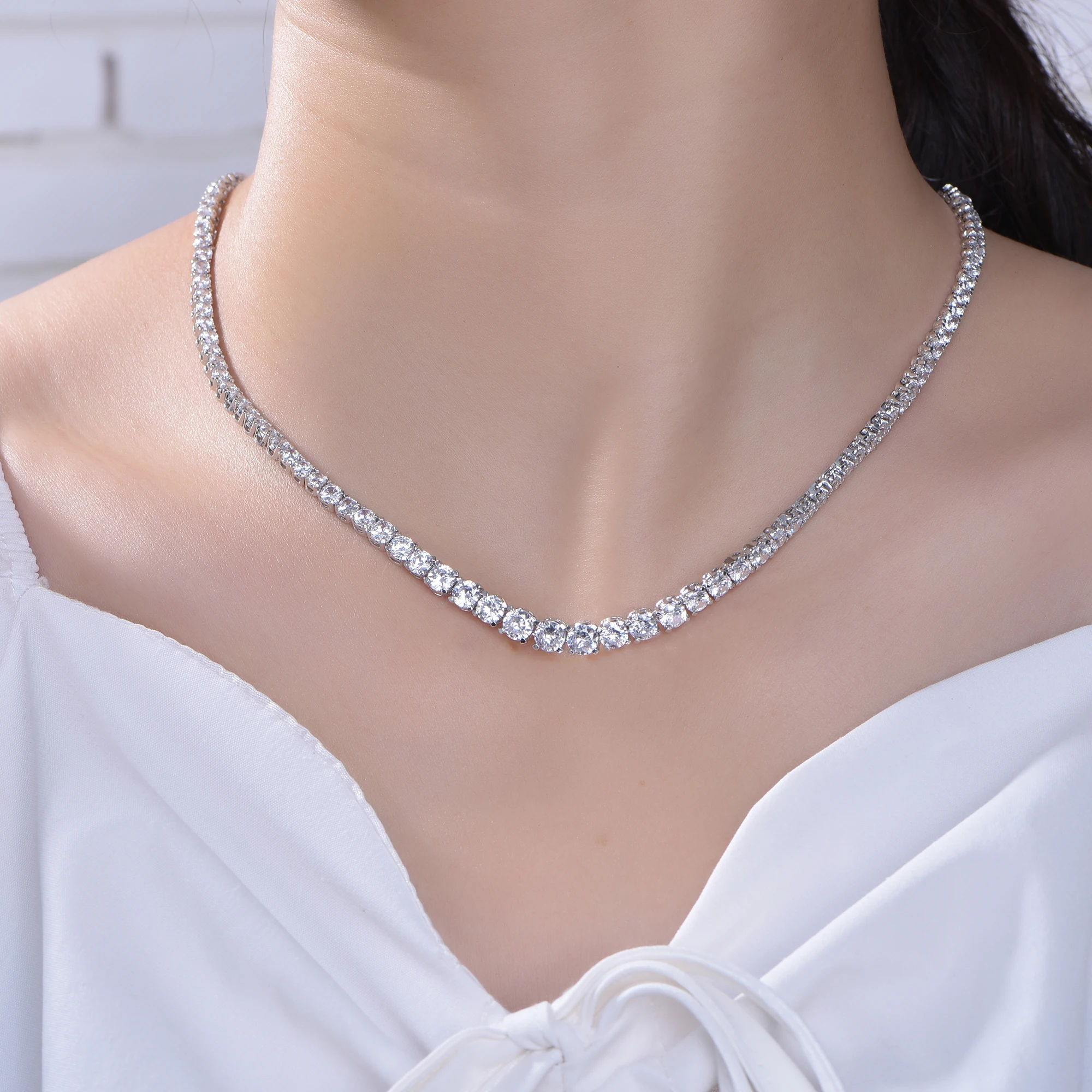 Custom 925 Sterling Silver Mens CZ Diamond Necklace 18" Tennis Chain Necklace Women Tennis Necklace