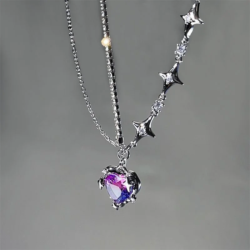 【BLACKPURPLE】Guerlande Heart B Chain Necklace Gelend Heart B Chain Necklace - Black (Silver) - BLACKPURPLE_USD