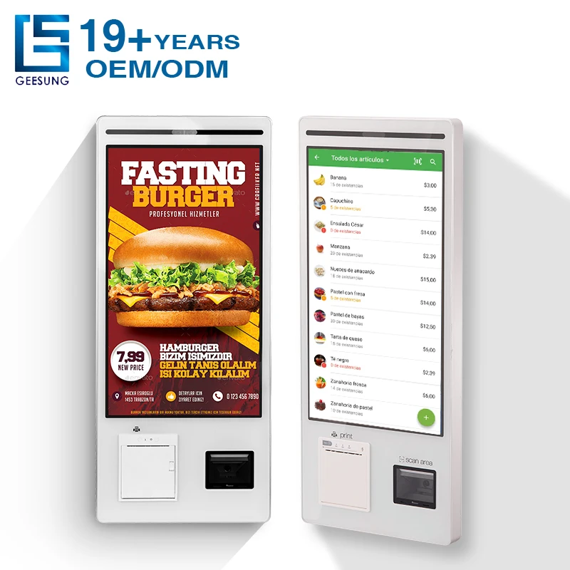 Fast Food Self Service Order Restaurant 21 27 32inch Touch Screen Cashless POS Payment Terminal Self Checkout Kiosk Machines