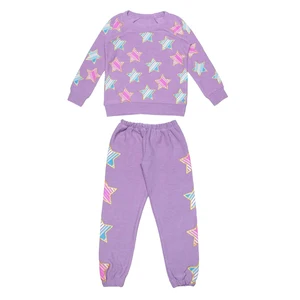 Customizable Full Stars Printing Sweatshirt Sweat Pant Girl Clothes Set Kid Casual Clothing Set
