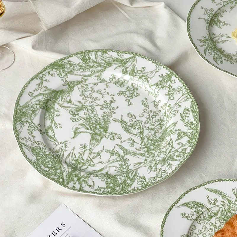 Vintage Lily of the Valley Tableware Plate Wedding Home Use 10.5 Inch Round Luxury White Porcelain Plates