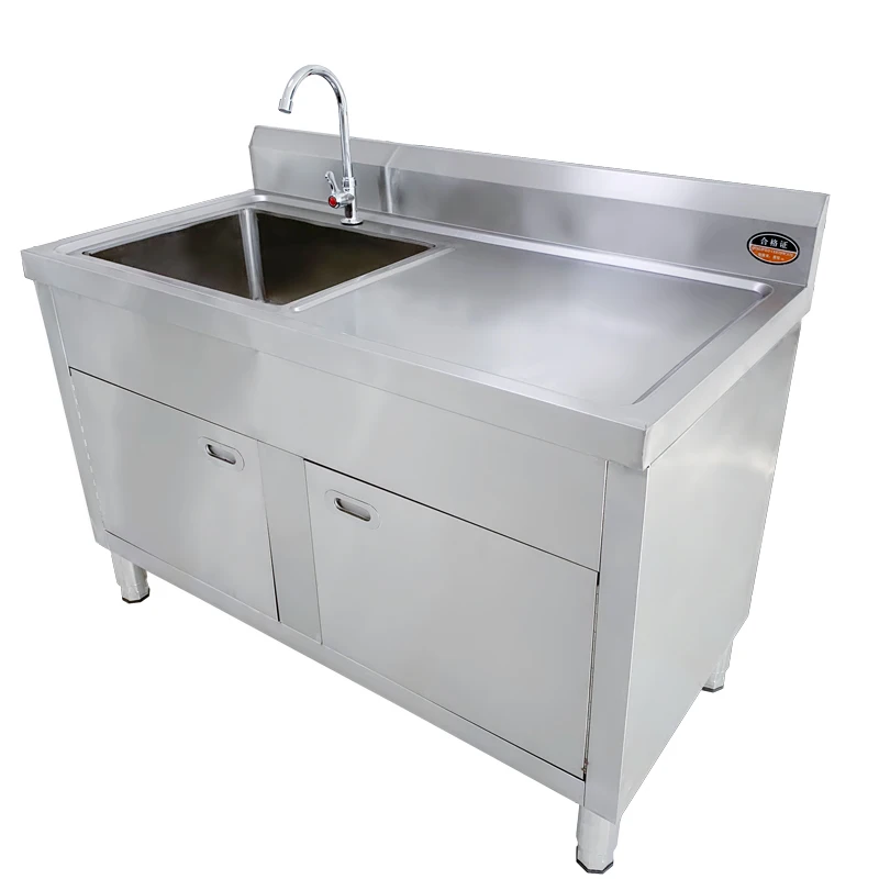 Mobile Floor Sink Kitchen 304 Stainless Steel Sink with Faucet Two Bowls Commercial Catering Sink 70x38x75cm/27.6x15x29.5in 