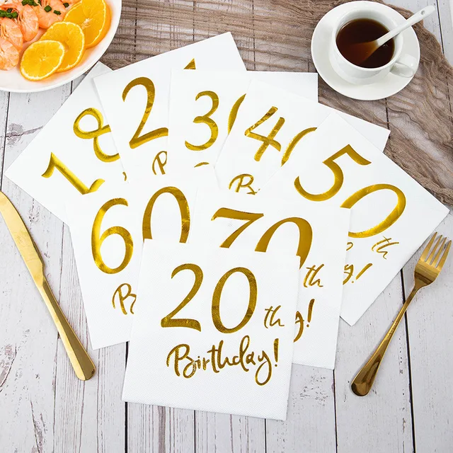 Senwen Party Napkins Gold Foil 18th Birthday Decoration Party Supplies Wood Pulp Disposable Napkin For Birthday Party