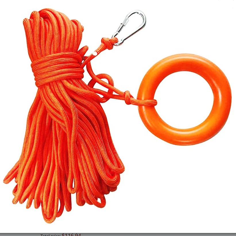 Corda Di Salvataggio Galleggiante PVC Riflettente 30m X 6mm Con Gancio E Anello Per Acqua E Piscina