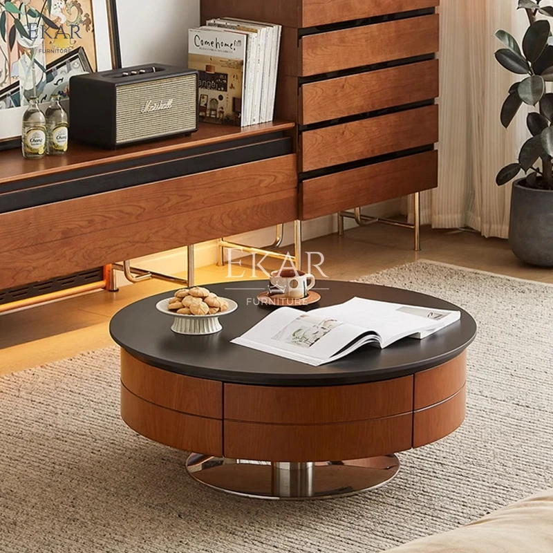 product new design cherry wood veneer and rock top living room round coffee table-59