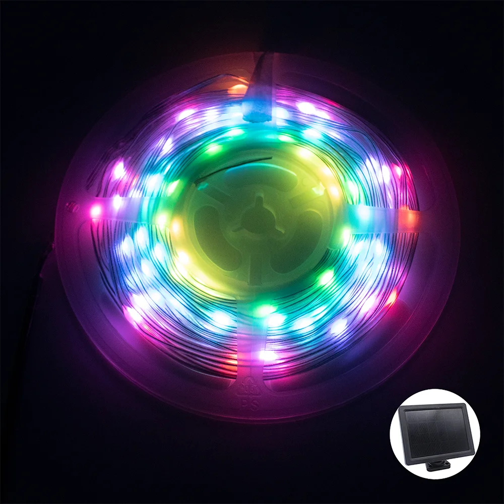 OEM app remote control LED RGB colorful sound changing solar Christmas lights garden string outdoor holiday decorate light supplier